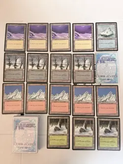 MTG Ice Age Lot of 17 LP Snow-Covered Lands w/ Rulebook, Empty Deck Box - Island - Image 1