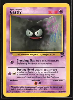 Pokemon Gastly 75/130 WotC Base Set 2 Common NM - Image 1