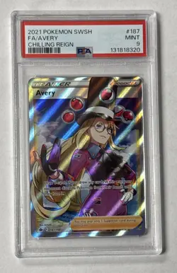 2021 Pokemon Sword & Shield SWSH Chilling Reign Full Art Avery #187 PSA 9 MINT - Image 1