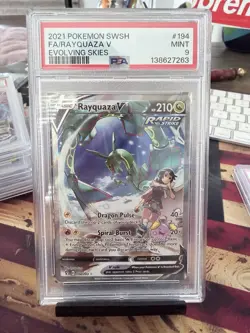 Pokemon Rayquaza V Evolving Skies & Giratina VSTAR Crown Zenith FA PSA 9 - Image 1