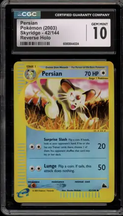 Pokemon Persian Skyridge Reverse Holo Rare #42 CGC 10 Gem Mint - Image 1