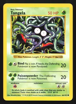 Pokemon Tangela 66/102 WotC Base Set Shadowless Unlimited LP - Image 1
