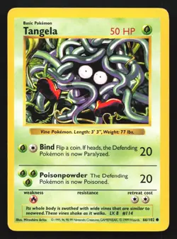 Pokemon Tangela 66/102 WotC Base Set Shadowless Unlimited LP - Image 1