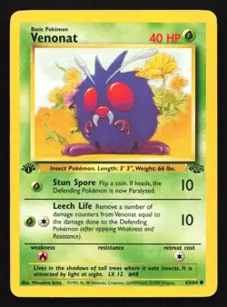 Pokemon Venonat 63/64 WotC Jungle 1st Edition Common LP - Image 1