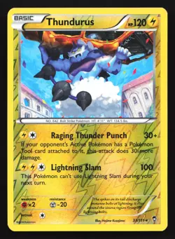 Pokemon Thundurus 33/111 Furious Fists Reverse Holo Rare LP - Image 1