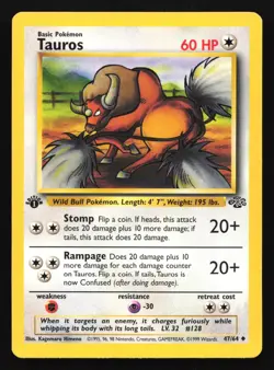 Pokemon Tauros 47/102 WotC Jungle 1st Edition Uncommon LP - Image 1