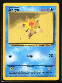 Pokemon Staryu 65/102 WotC Base Set Unlimited Common NM - Image 1