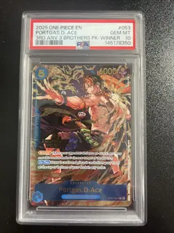 2025 One Piece EN 3rd Anniversary 3 Brothers Winner 053 Portgas D. Ace PSA 10 - Image 1