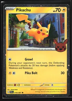 Pikachu 018/091 Trick or Trade BOOster 2024 Cosmos Holo Pokemon Card SWIRL - Image 1