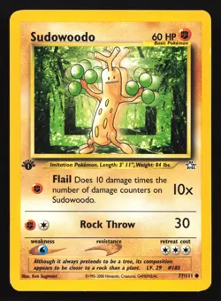 Sudowoodo 77/111 Neo Genesis 1st Edition Common Pokemon Card - Image 1