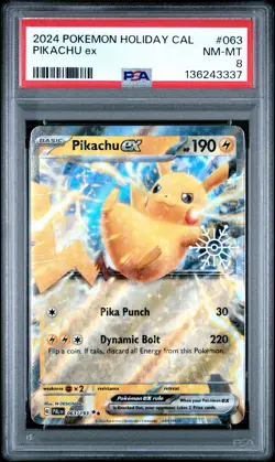 2024 POKEMON HOLIDAY CALENDAR #063 PIKACHU EX PSA 8 - Image 1