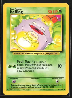 Pokemon Koffing 51/102 WotC Base Set Unlimited Common NM - Image 1