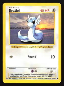 Pokemon Dratini 26/102 WotC Base Set Shadowless Unlimited LP - Image 1