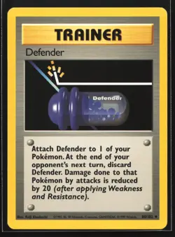 Pokemon Defender 80/102 WotC Base Set Unlimited Uncommon Trainer NM - Image 1