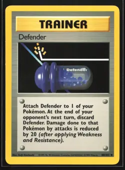Pokemon Defender 80/102 WotC Base Set Unlimited Uncommon Trainer NM - Image 1