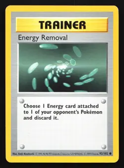 Pokemon Energy Removal 92/102 WotC Base Set Shadowless Unlimited LP - Image 1