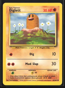 Pokemon Diglett 47/102 WotC Base Set Unlimited Common NM - Image 1