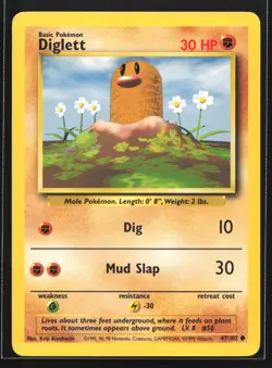 Pokemon Diglett 47/102 WotC Base Set Unlimited Common NM - Image 1