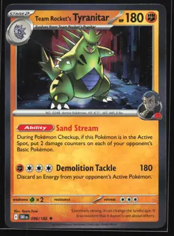 Team Rocket's Tyranitar 096/182 SV10: Destined Rivals Holo Rare Pokemon Card - Image 1