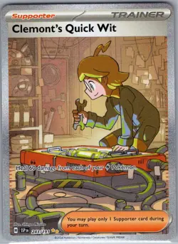 Clemont's Quick Wit 243/191 SIR SV08: Surging Sparks - Pokemon Card - NM - Image 1