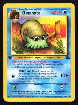 Pokemon Omanyte 52/62 WotC Fossil 1st Edition Common LP - Image 1