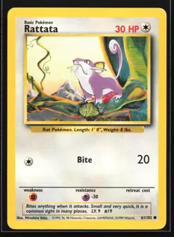 Pokemon Rattata 61/102 WotC Base Set Unlimited Common NM - Image 1