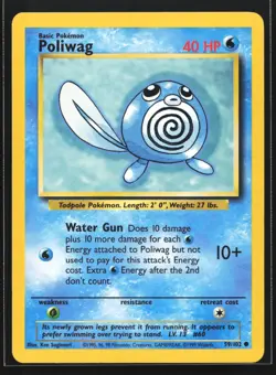 Pokemon Poliwag 59/102 WotC Base Set Unlimited Common NM - Image 1