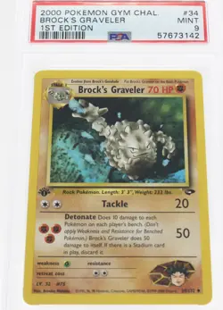 PSA 9 MINT 2000 Pokemon Gym Challenge #34 Brock's Graveler 1st Edition !!! - Image 1