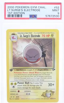 PSA 9 MINT 2000 Pokemon Gym Challenge #52 Lt. Surge's Electrode 1st Edition !!! - Image 1