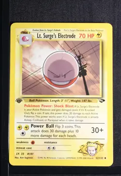 PSA 9 MINT 2000 Pokemon Gym Challenge #52 Lt. Surge's Electrode 1st Edition !!! - Image 3