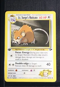 PSA 9 MINT 2000 Pokemon Gym Challenge #53 Lt. Surge's Raticate 1st Edition !!! - Image 3