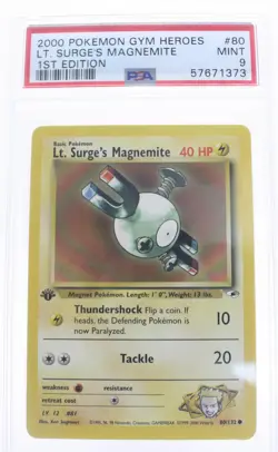 PSA 9 MINT 2000 Pokemon Gym Heroes #80 LT. Surge's Magnemite 1st Edition !!! - Image 1