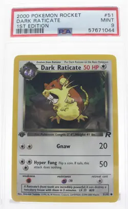 PSA 9 MINT 2000 Pokemon Team Rocket #51 Dark Raticate 1st Edition !!! - Image 1