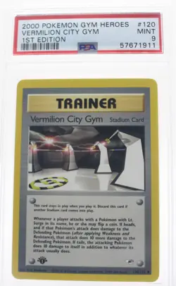 PSA 9 MINT 2000 Pokemon Gym Heroes #120 Vermilion City Gym 1st Edition !!! - Image 1