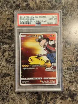 PSA 10 Red’s Pikachu 2018 PM JPN SM Promo Pokemon Center 20th Anniversary - Image 1