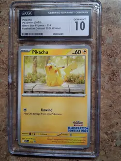 CGC 10 Pikachu Black Star Promo 214 Illustration Contest 2024 Pokemon TCG - Image 1