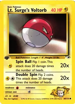 Pokemon TCG 1st Ed. Lt. Surge's Voltorb 84/132 Gym Heroes LP - Image 1