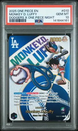 PSA 10 2025 One Piece English MONKEY D LUFFY Dodgers x One Piece Night GEM MINT - Image 1