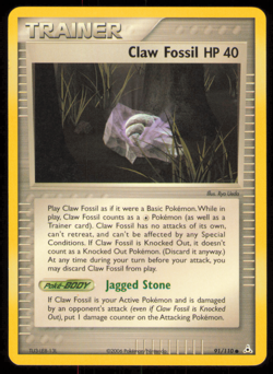 Pokemon Card Claw Fossil HP 40 (EX Holon Phantoms) 91/110 EXC/NM Non-Holo NM - Image 1
