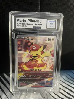 Pikachu Mario Go Kart Custom Fan Art Pokemon Card w/ Holo Sleeve - Image 1