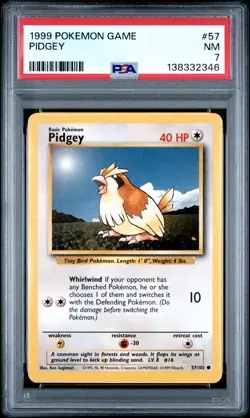 1999 POKEMON BASE SET UNLIMITED #57 PIDGEY PSA 7 - Image 1
