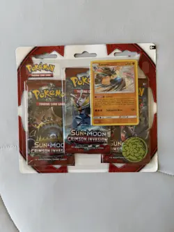 Pokemon Sun and Moon Crimson Invasion TCG 3 Pack Blister - Lucario - Image 1