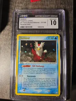 CGC 10 GEM MINT Pokemon Delibird 21/109 EX Team Rocket Returns 2004 - Image 1