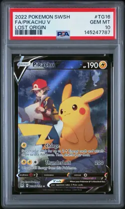 2022 POKEMON SWORD & SHIELD LOST ORIGIN #TG16 FULL ART/PIKACHU V PSA 10 - Image 1