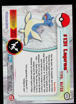 Pokemon Card - Topps Non Foil TV Animation Edition Lapras #131 - Image 2
