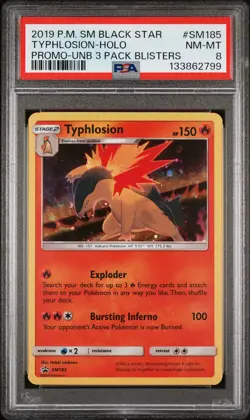 2019 POKEMON SM BLACK STAR PROMO #SM185 TYPHLOSION-HOLO PSA 8 - Image 1