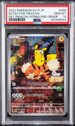 2023 POKEMON JPN SV-P PROMO #098 DETECTIVE PIKACHU PSA 10 - Image 1