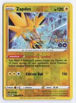 Zapdos 029/078 Pokemon GO Holo Rare Reverse Holo NM - Image 1