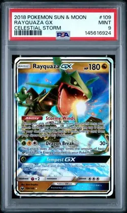 PSA MINT 9: 2018 Pokemon Sun & Moon Celestial Storm #109 Rayquaza GX - Image 1