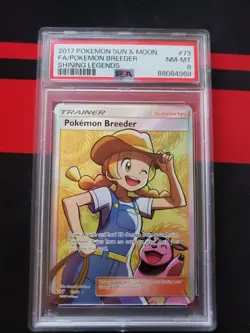 Pokemon Breeder (Full Art) 73/73 Shining Legends Holo PSA 8 - Image 1
